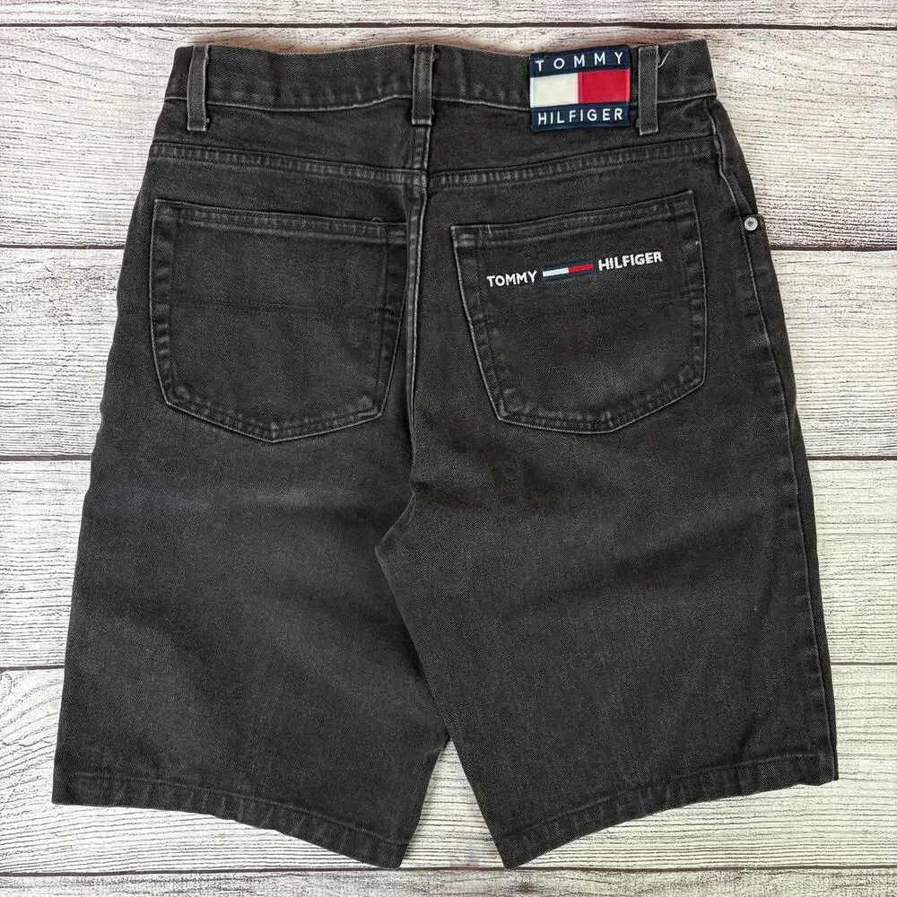 Vintage 1990s Tommy Hilfiger Black Denim Jean Shorts